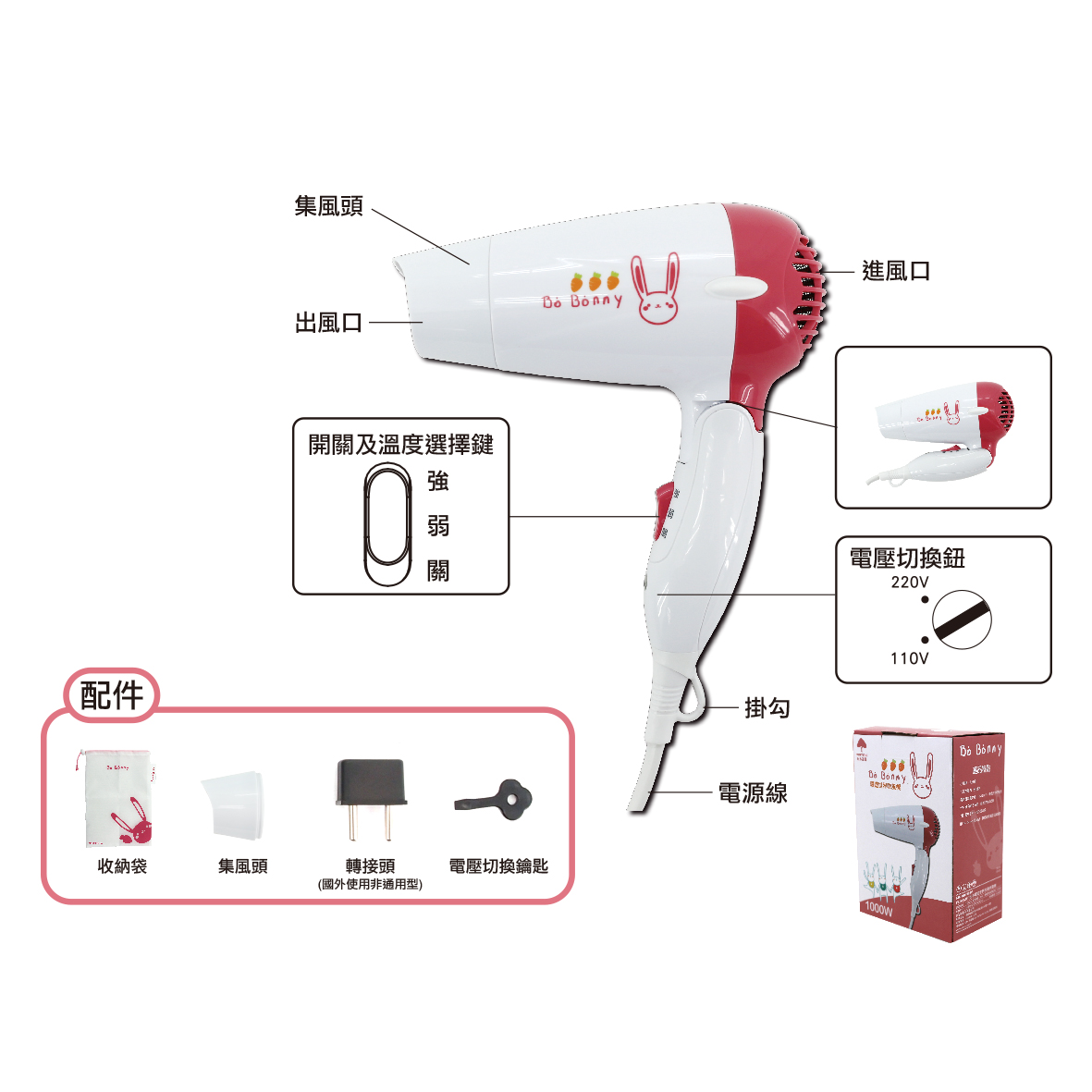 Bo Bonney松木環遊世界折疊吹風機