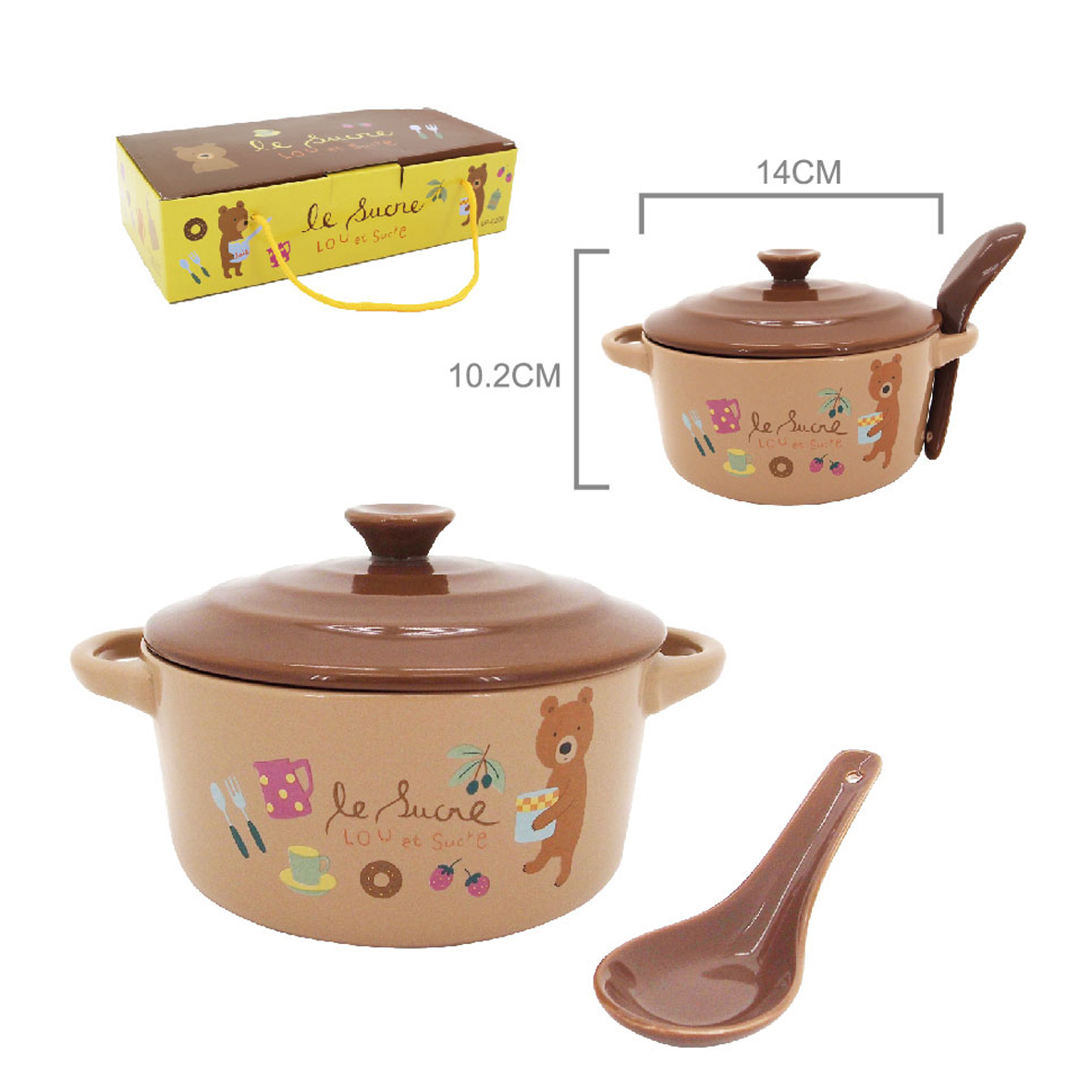 LOU露小熊5.5吋陶瓷蓋碗組-附匙