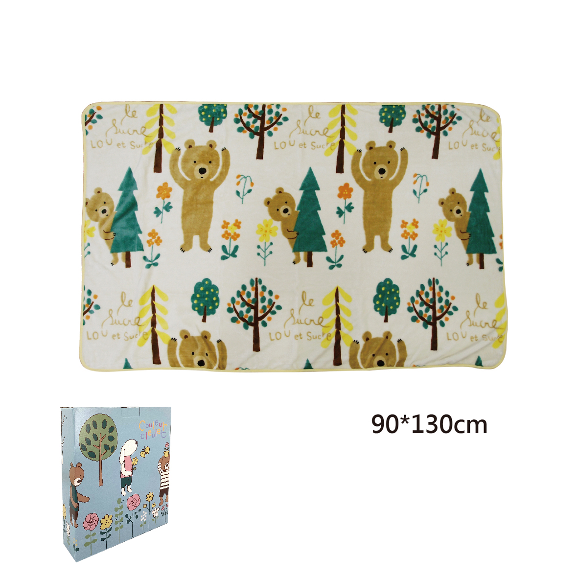 LOU露小熊法蘭絨毯-90*130cm-盒裝